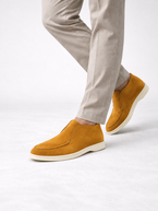 Men's Faux Suede Slip-On Ankle Loafers | Contrast White Sole