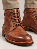 Men's Leather-Look Lace-Up Boots | Side Buckle Strap