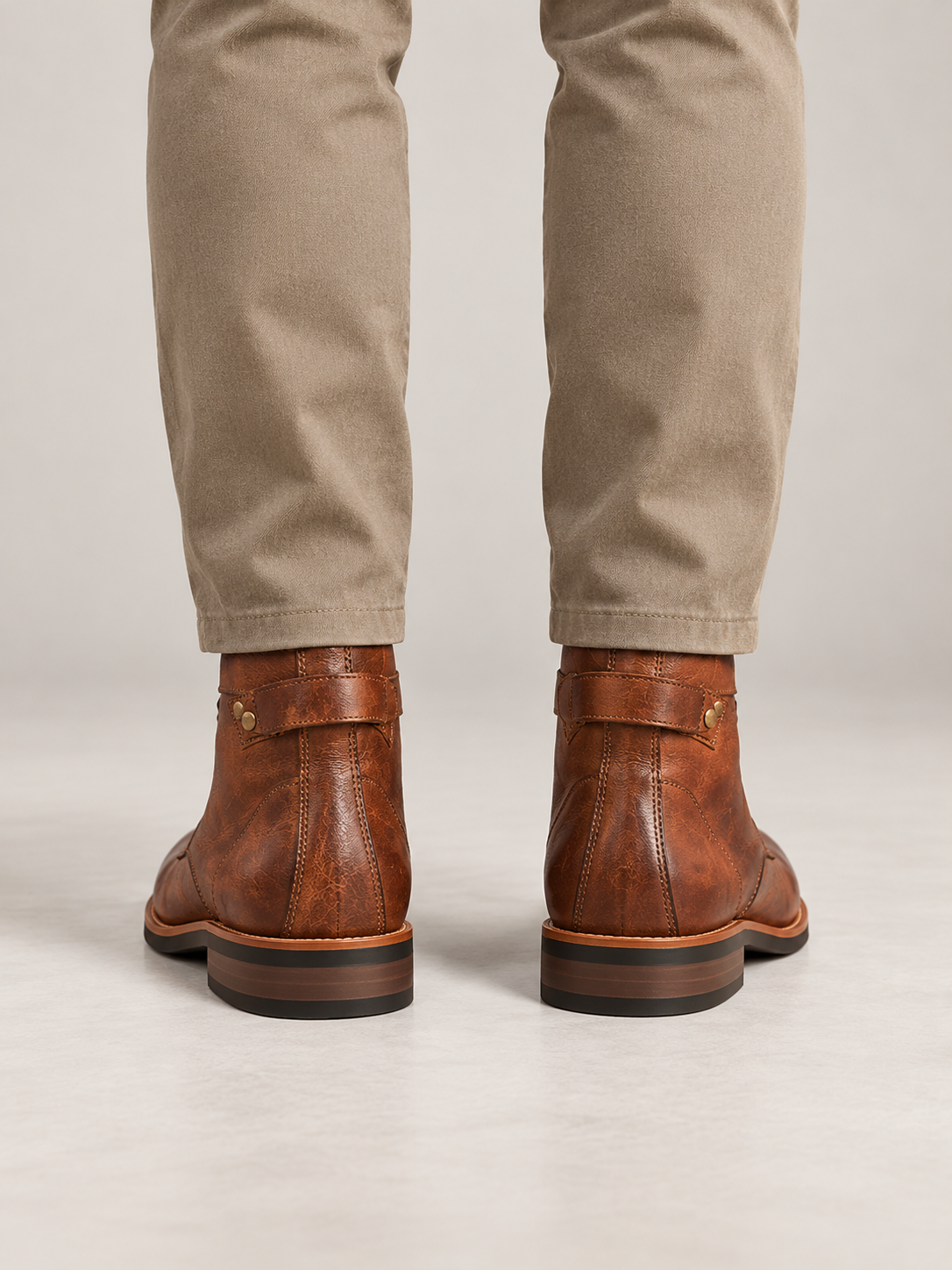 Men's Leather-Look Lace-Up Boots | Side Buckle Strap