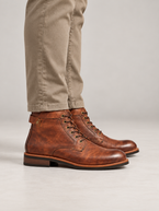Men's Leather-Look Lace-Up Boots | Side Buckle Strap