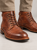 Men's Leather-Look Lace-Up Boots | Side Buckle Strap