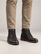 Men's Leather-Look Lace-Up Boots | Side Buckle Strap