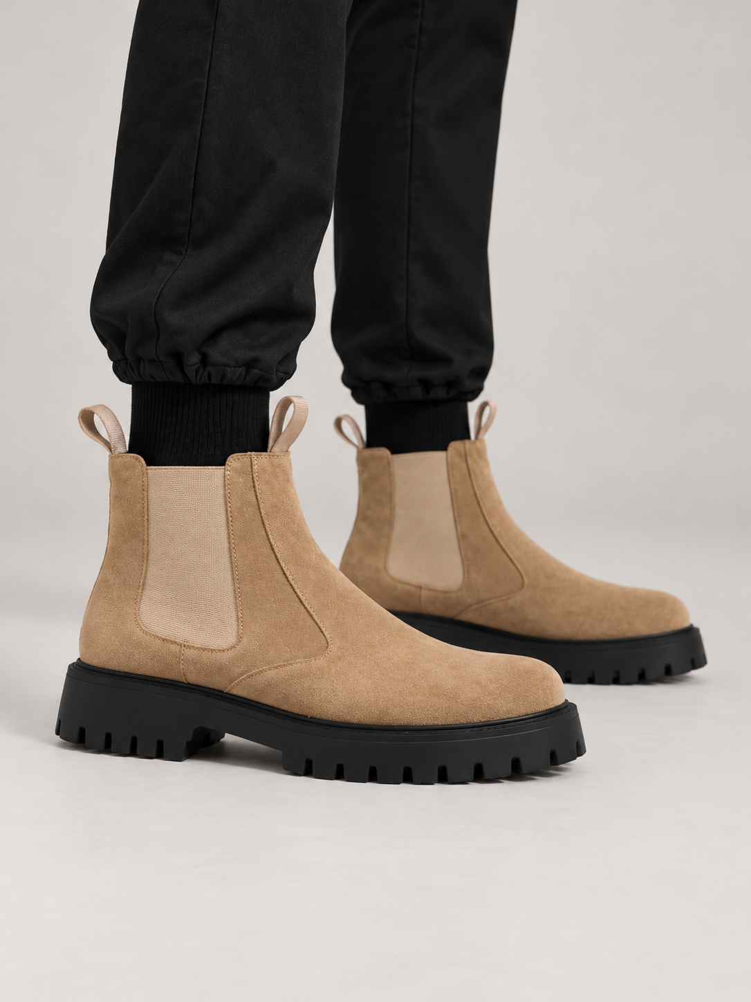 Men's Faux Suede Chelsea Boots | Chunky Lug Sole