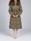 Women's Long Belted Puffer Coat | Faux Fur Collar