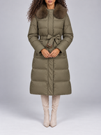 Women's Long Belted Puffer Coat | Faux Fur Collar