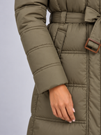 Women's Long Belted Puffer Coat | Faux Fur Collar