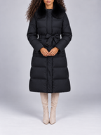 Women's Long Belted Puffer Coat | Faux Fur Collar