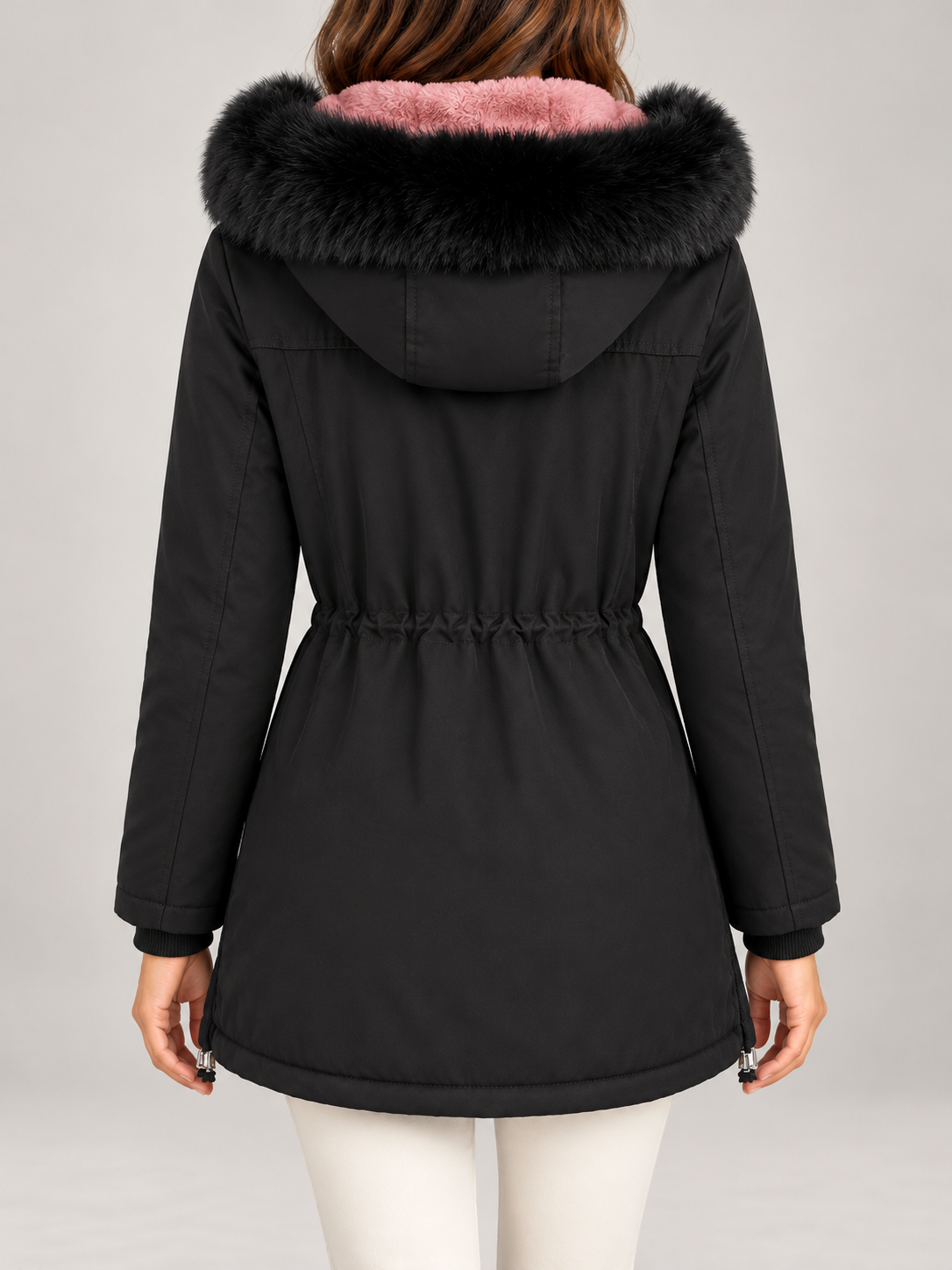 Women's Fleece Lined Hooded Parka | Faux Fur Trim, Drawstring Waist