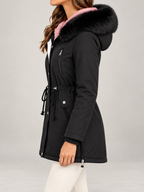 Women's Fleece Lined Hooded Parka | Faux Fur Trim, Drawstring Waist