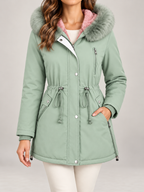 Women's Fleece Lined Hooded Parka | Faux Fur Trim, Drawstring Waist