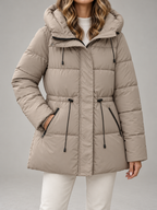 Women's Hooded Puffer Jacket | Drawstring Waist, Zip Pockets
