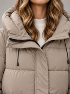 Women's Hooded Puffer Jacket | Drawstring Waist, Zip Pockets