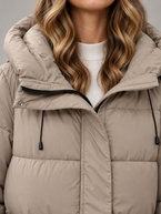 Women's Hooded Puffer Jacket | Drawstring Waist, Zip Pockets