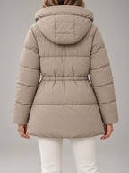 Women's Hooded Puffer Jacket | Drawstring Waist, Zip Pockets