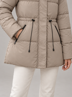 Women's Hooded Puffer Jacket | Drawstring Waist, Zip Pockets
