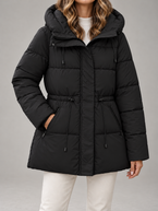 Women's Hooded Puffer Jacket | Drawstring Waist, Zip Pockets