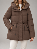 Women's Hooded Puffer Jacket | Drawstring Waist, Zip Pockets