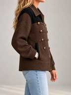 Women's Waffle Knit Military Jacket | Zip Front, Button Detail