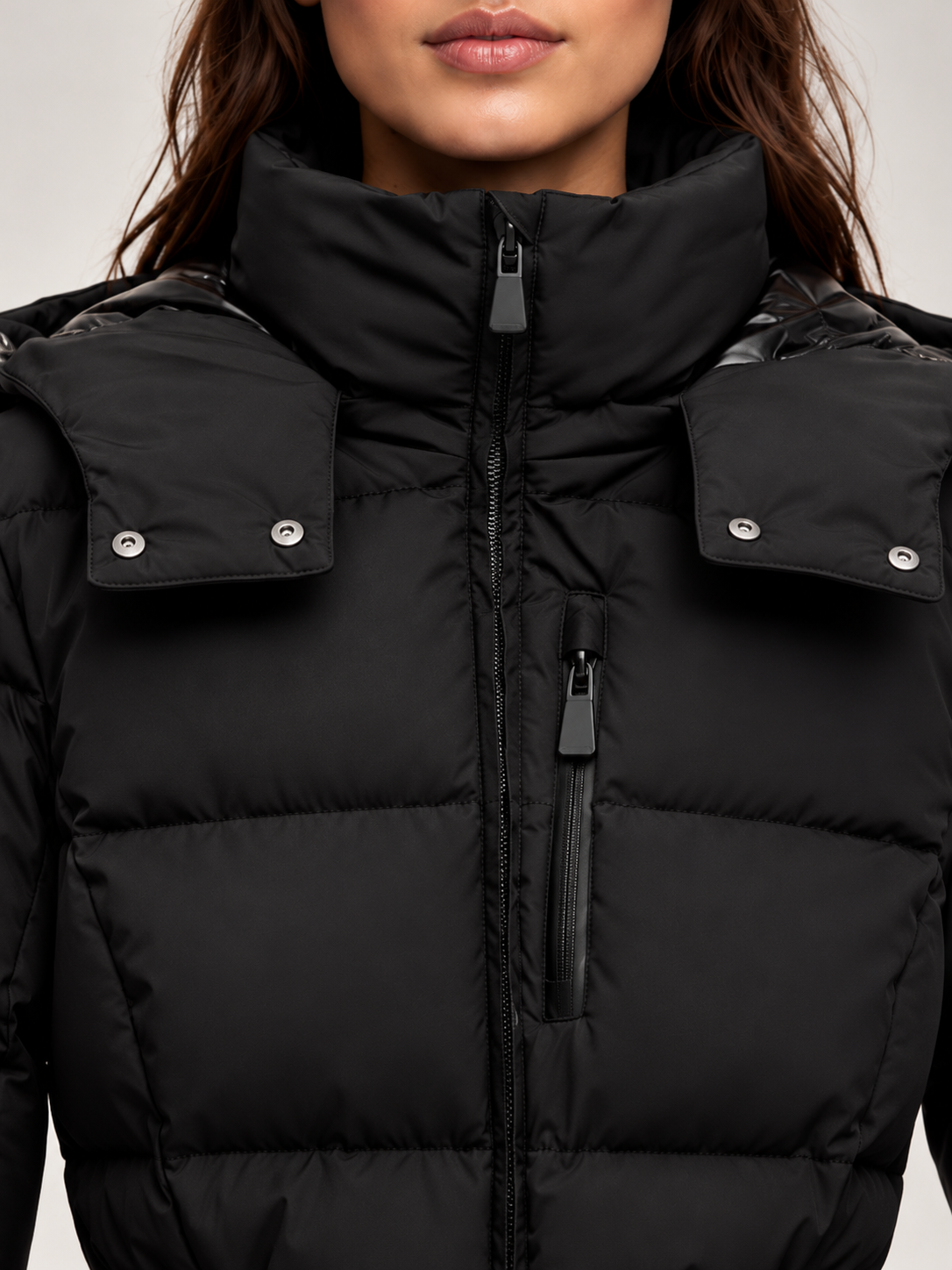 Women's Belted Ski Puffer Jacket | Stand Collar, Detachable Hood