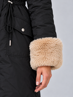 Women's Faux Fur Trim Hooded Parka | Drawstring Waist, Fur Cuffs
