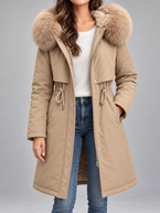 Women's Faux Fur Hood Padded Parka | Fleece Lined, Drawstring Waist