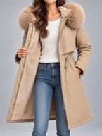 Women's Faux Fur Hood Padded Parka | Fleece Lined, Drawstring Waist