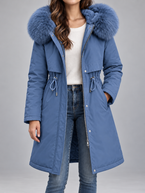 Women's Faux Fur Hood Padded Parka | Fleece Lined, Drawstring Waist