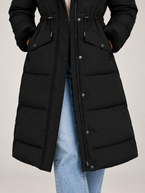 Women's Longline Hooded Puffer Coat | Faux Fur Trim Hood, Flap Pockets