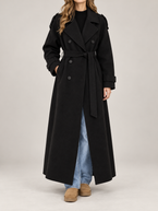 Women's Belted Wool-Blend Trench Coat | Double Breasted, Maxi Length