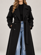 Women's Belted Wool-Blend Trench Coat | Double Breasted, Maxi Length