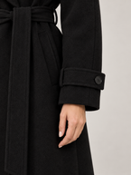 Women's Belted Wool-Blend Trench Coat | Double Breasted, Maxi Length
