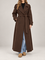 Women's Belted Wool-Blend Trench Coat | Double Breasted, Maxi Length