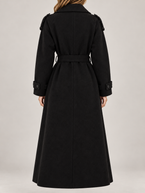 Women's Belted Wool-Blend Trench Coat | Double Breasted, Maxi Length