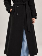 Women's Belted Wool-Blend Trench Coat | Double Breasted, Maxi Length