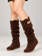 Women's Faux Suede Slouch Boots | Mid-Calf, Hidden Wedge