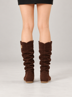 Women's Faux Suede Slouch Boots | Mid-Calf, Hidden Wedge