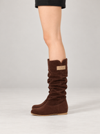Women's Faux Suede Slouch Boots | Mid-Calf, Hidden Wedge