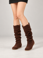 Women's Faux Suede Slouch Boots | Mid-Calf, Hidden Wedge