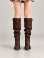 Women's Faux Suede Slouch Knee Boots | Block Heel, Buckle Strap