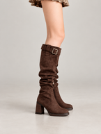 Women's Faux Suede Slouch Knee Boots | Block Heel, Buckle Strap