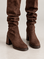Women's Faux Suede Slouch Knee Boots | Block Heel, Buckle Strap