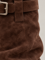 Women's Faux Suede Slouch Knee Boots | Block Heel, Buckle Strap