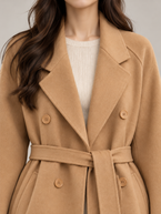 Women's Belted Wool-Blend Wrap Coat | Double Breasted, Notch Lapel
