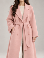 Women's Belted Wool-Blend Wrap Coat | Double Breasted, Notch Lapel