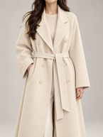 Women's Belted Wool-Blend Wrap Coat | Double Breasted, Notch Lapel