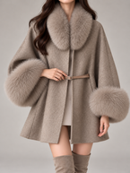 Women's Faux Fur Collar Cape Coat | Wool-Blend, Belted, Fur Cuffs