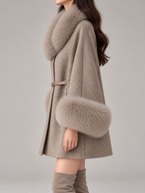Women's Faux Fur Collar Cape Coat | Wool-Blend, Belted, Fur Cuffs