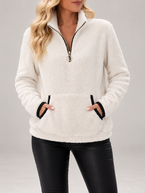 Women's Teddy Fleece Half-Zip Sweatshirt | Funnel Neck, Kangaroo Pocket