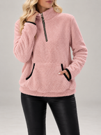 Women's Teddy Fleece Half-Zip Sweatshirt | Funnel Neck, Kangaroo Pocket