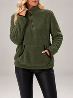 Women's Teddy Fleece Half-Zip Sweatshirt | Funnel Neck, Kangaroo Pocket